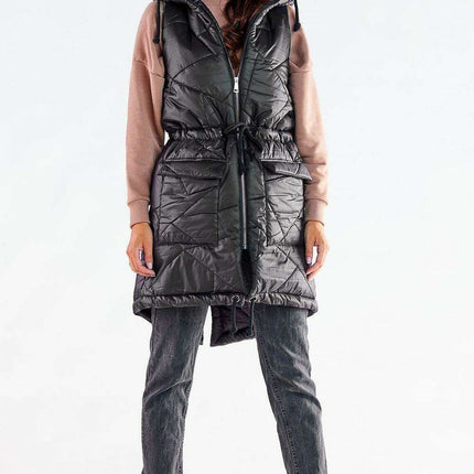 Fall Wardrobe Essential: Quilted Shimmer Hooded Vest with Adjustable Waist - Stylish Layer - Très Elite