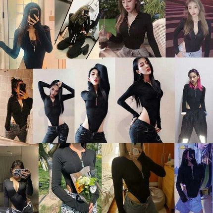 Fall & Winter Women's Fashion Bodysuit - Solid Zipper Long Sleeve Slim Fit Sexy - Très Elite