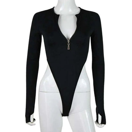 Fall & Winter Women's Fashion Bodysuit - Solid Zipper Long Sleeve Slim Fit Sexy - Très Elite