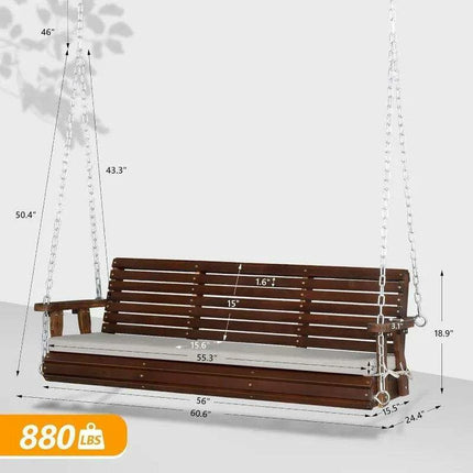 Farmhouse Serenity 880 LBS Outdoor Swing Bench with Cushions - Elegant Patio & Garden Hanging Seat - Très Elite