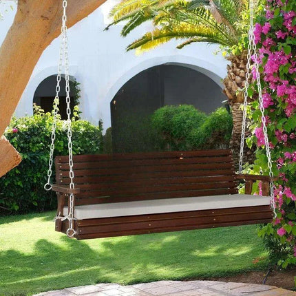 Farmhouse Serenity 880 LBS Outdoor Swing Bench with Cushions - Elegant Patio & Garden Hanging Seat - Très Elite