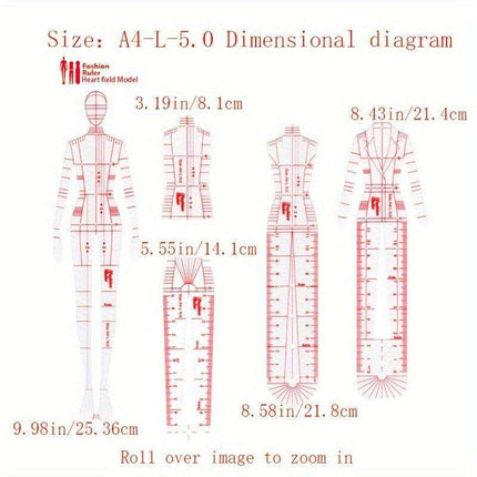 Fashion Designer's Acrylic Sketch Ruler - Ultimate Guide for Human Figure and Garment Designs - Très Elite