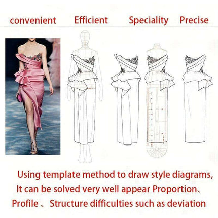 Fashion Designer's Acrylic Sketch Ruler - Ultimate Guide for Human Figure and Garment Designs - Très Elite