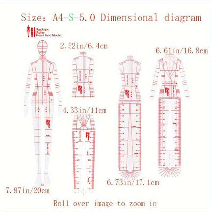 Fashion Designer's Acrylic Sketch Ruler - Ultimate Guide for Human Figure and Garment Designs - Très Elite