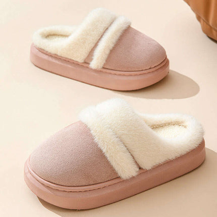 Fashion Warm Cotton Slippers For Women Leisure Thick Bottom Non-slip Plus-velvet House Shoes Winter Bedroom Floor Suede Slipper.