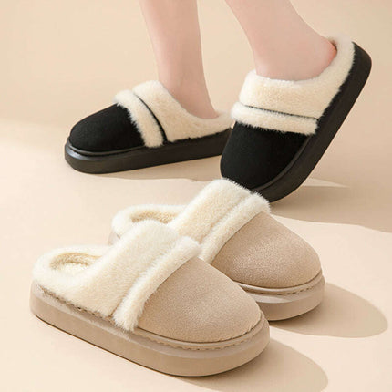 Fashion Warm Cotton Slippers For Women Leisure Thick Bottom Non-slip Plus-velvet House Shoes Winter Bedroom Floor Suede Slipper - Très Elite