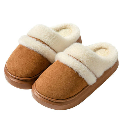Fashion Warm Cotton Slippers For Women Leisure Thick Bottom Non-slip Plus-velvet House Shoes Winter Bedroom Floor Suede Slipper - Très Elite