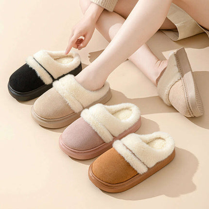 Fashion Warm Cotton Slippers For Women Leisure Thick Bottom Non-slip Plus-velvet House Shoes Winter Bedroom Floor Suede Slipper - Très Elite