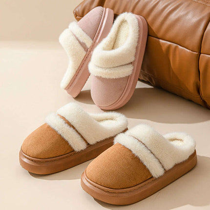 Fashion Warm Cotton Slippers For Women Leisure Thick Bottom Non-slip Plus-velvet House Shoes Winter Bedroom Floor Suede Slipper - Très Elite