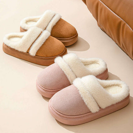 Fashion Warm Cotton Slippers For Women Leisure Thick Bottom Non-slip Plus-velvet House Shoes Winter Bedroom Floor Suede Slipper - Très Elite