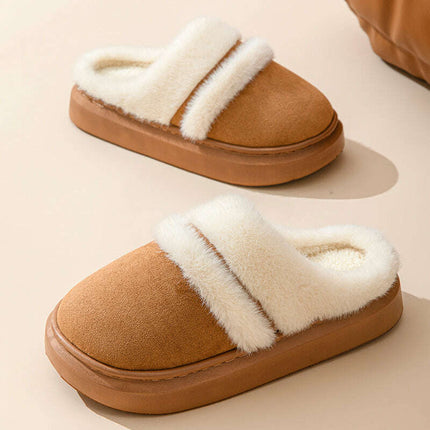 Fashion Warm Cotton Slippers For Women Leisure Thick Bottom Non-slip Plus-velvet House Shoes Winter Bedroom Floor Suede Slipper.