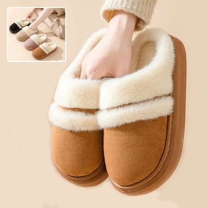 Fashion Warm Cotton Slippers For Women Leisure Thick Bottom Non-slip Plus-velvet House Shoes Winter Bedroom Floor Suede Slipper - Très Elite
