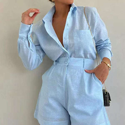 Fashion casual short trousers and long-sleeved shirt set - Très Elite