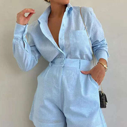 Fashion casual short trousers and long-sleeved shirt set