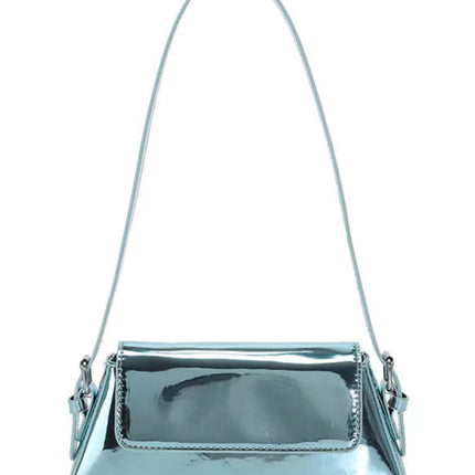 Fashion patent leather ladies baguette texture glossy underarm shoulder bag - Très Elite