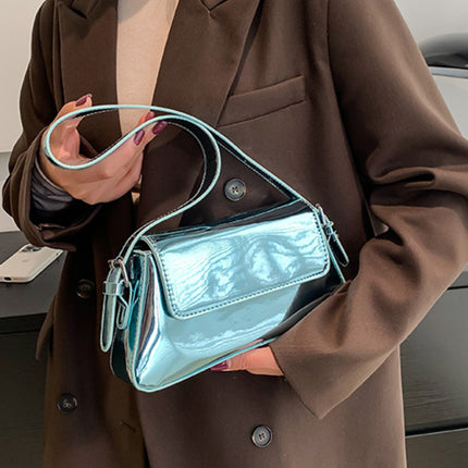 Fashion patent leather ladies baguette texture glossy underarm shoulder bag - Très Elite