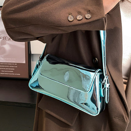 Fashion patent leather ladies baguette texture glossy underarm shoulder bag - Très Elite