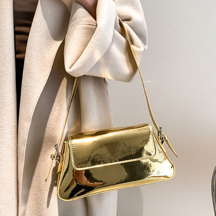 Fashion patent leather ladies baguette texture glossy underarm shoulder bag - Très Elite