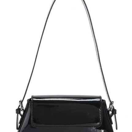 Fashion patent leather ladies baguette texture glossy underarm shoulder bag - Très Elite