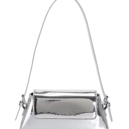 Fashion patent leather ladies baguette texture glossy underarm shoulder bag - Très Elite