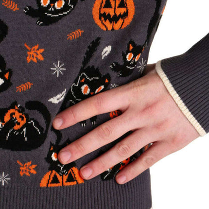 Fashionable Women's Jacquard Sweater Halloween Loose Round Neck Pullover Women's Sweater - Très Elite