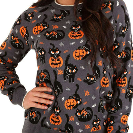 Fashionable Women's Jacquard Sweater Halloween Loose Round Neck Pullover Women's Sweater - Très Elite