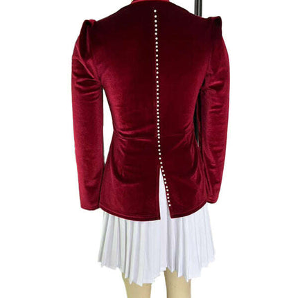 Fashionable and personalized long-sleeved color-blocked pleated hem mini skirt dress - Très Elite