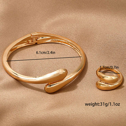 Fashionable and simple heavy metal geometric ring smooth bracelet ring jewelry two-piece set - Très Elite