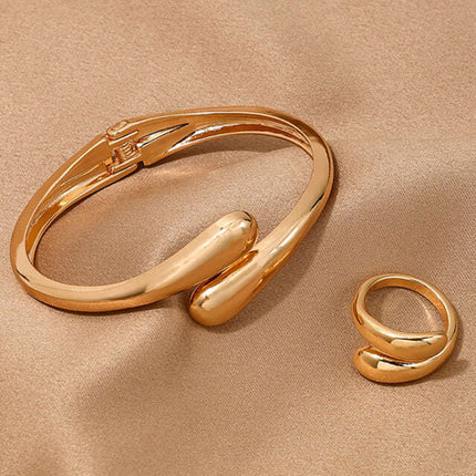 Fashionable and simple heavy metal geometric ring smooth bracelet ring jewelry two-piece set - Très Elite