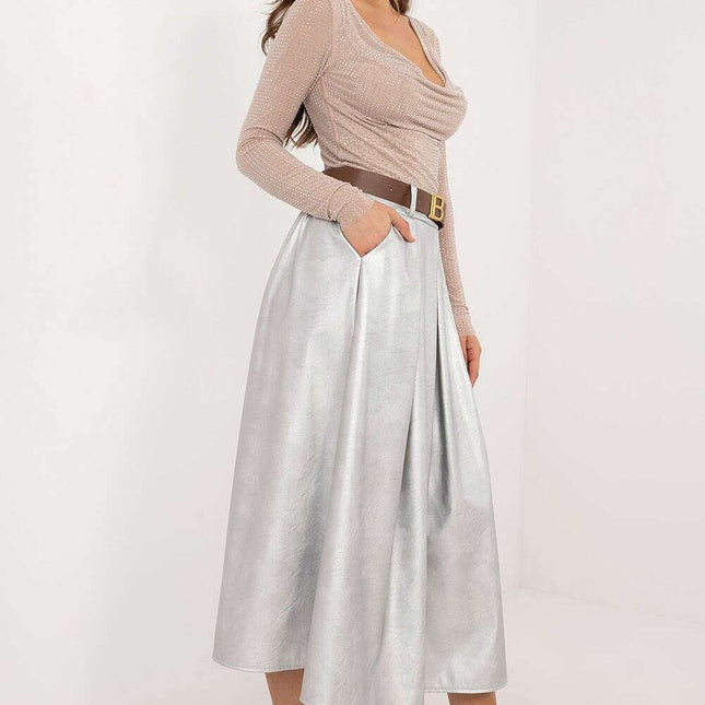 Faux Leather Midi Skirt 202775 Office And Formal Wear