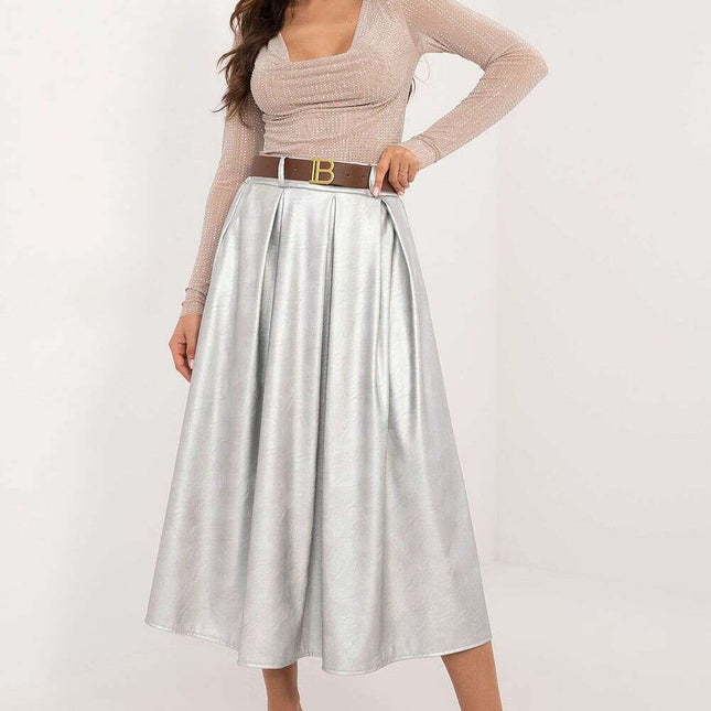 Faux Leather Midi Skirt 202775 Office And Formal Wear