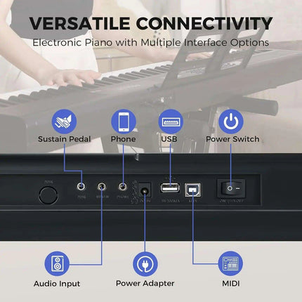 Fesley 88-Key Full-Size Portable Digital Piano with Music Stand, Power Adapter, and Sustain Pedal - Très Elite
