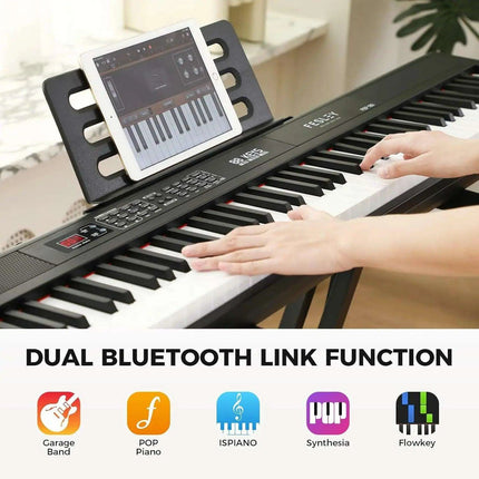 Fesley 88-Key Full-Size Portable Digital Piano with Music Stand, Power Adapter, and Sustain Pedal - Très Elite