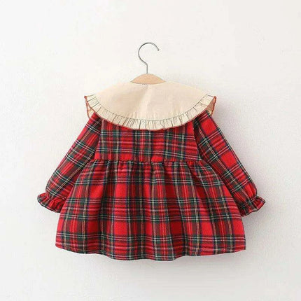 Festive Plaid Christmas Dress for Girls 9 Months to 3 Years with Cute Rabbit Accents - Très Elite