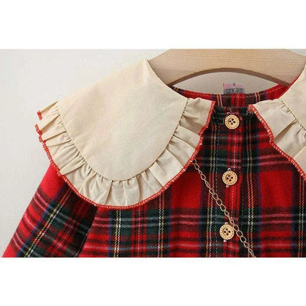 Festive Plaid Christmas Dress for Girls 9 Months to 3 Years with Cute Rabbit Accents - Très Elite