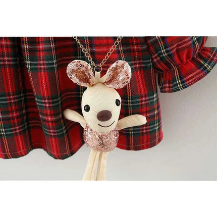 Festive Plaid Christmas Dress for Girls 9 Months to 3 Years with Cute Rabbit Accents - Très Elite
