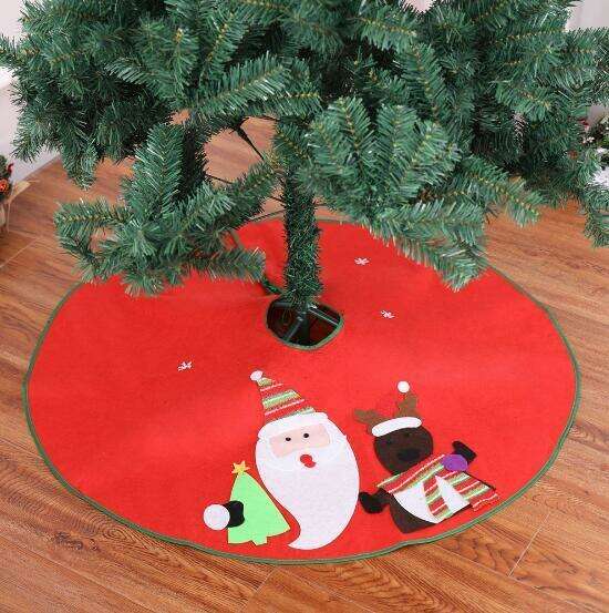 Festive Red Embroidered Christmas Tree Skirt - 90/100cm Diameter