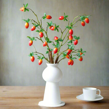 Festive Red Pomegranate Floral Branch with Lush Greenery - Très Elite