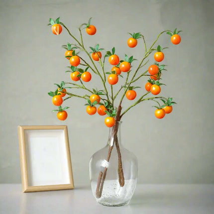 Festive Red Pomegranate Floral Branch with Lush Greenery - Très Elite