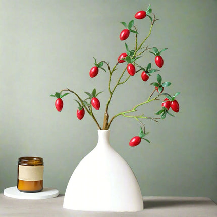 Festive Red Pomegranate Floral Branch with Lush Greenery - Très Elite