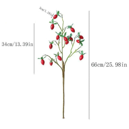 Festive Red Pomegranate Floral Branch with Lush Greenery - Très Elite