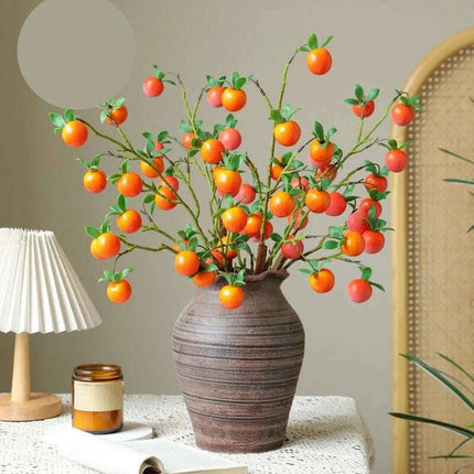 Festive Red Pomegranate Floral Branch with Lush Greenery - Très Elite