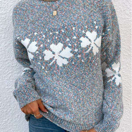 Festive Snowflake Pattern Turtleneck Pullover Sweater - Cozy Winter Essential