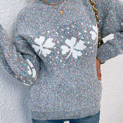 Festive Snowflake Pattern Turtleneck Pullover Sweater - Cozy Winter Essential - Très Elite