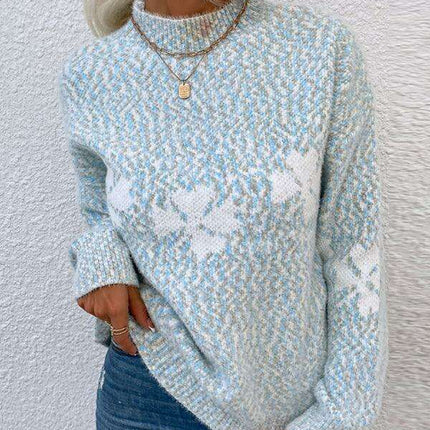 Festive Snowflake Pattern Turtleneck Pullover Sweater - Cozy Winter Essential - Très Elite