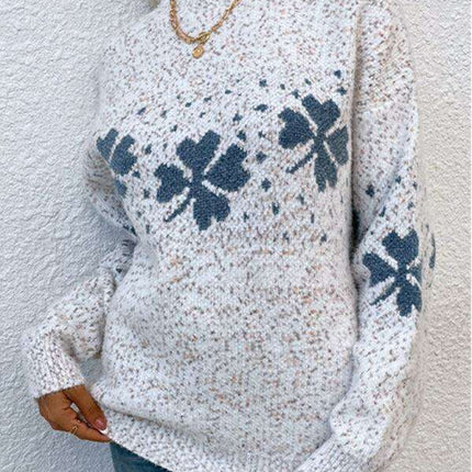 Festive Snowflake Pattern Turtleneck Pullover Sweater - Cozy Winter Essential - Très Elite