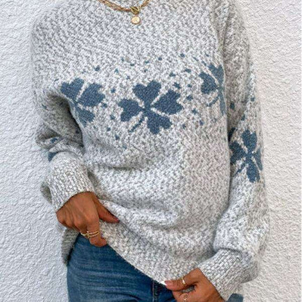 Festive Snowflake Pattern Turtleneck Pullover Sweater - Cozy Winter Essential - Très Elite