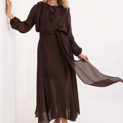 Flared Lyocell-Blend Maxi Daydress with Waist Sash & Lining - Très Elite