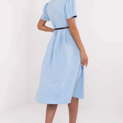 Flared Midi Dress Classic Feminine Stretch Belted Elegance - Très Elite