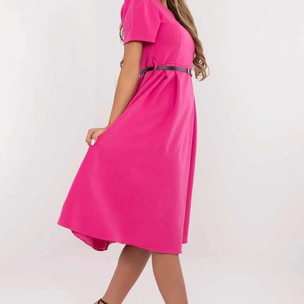 Flared Midi Dress Classic Feminine Stretch Belted Elegance - Très Elite